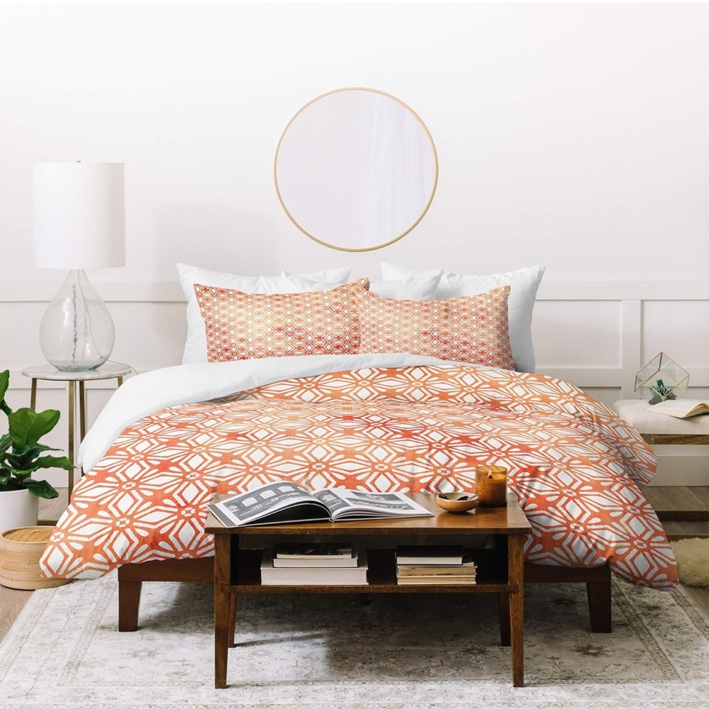 Orange and White Geometric Duvet Cover